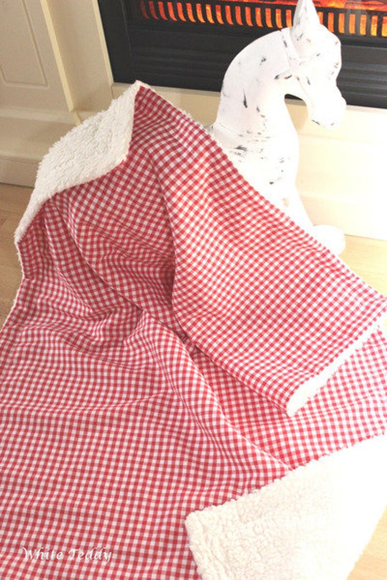 Warme Kuscheldecke XXL Vichy Karo rot/weiss Tagesdecke Decke Sofadecke Bettüberwurf Teddyfell Baumwolle Bild 4