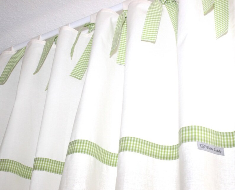 Cortina crema vichy verde con bucles 140 x 240 imagen 2