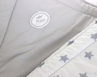 Couverture tapis star/Vichy gris/blanc