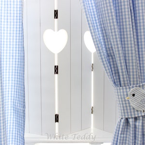 Vorhang Gardine Curtain Vögelchen Schal Vichy Karo hellblau Kinderzimmer Babyzimmer Fensterdeko Vorhänge Vogel Baumwolle Bild 2