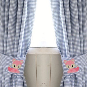 Gardine Fuchs-Baby Vichy Karo rosa hellblau Vorhang Wildtiere Vorhänge mit Raffhalter Babyzimmer Kinderzimmer curtains baby fox children Bild 2