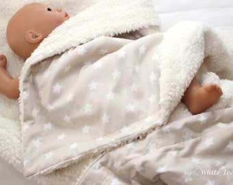 Baby blanket Teddyfell Stars beige cuddly blanket stars Children&#39;s blanket Cotton Sofa blanket Children&#39;s room Stroller blanket Cotton personalized