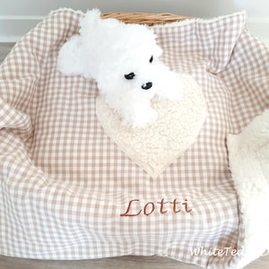 Dog blanket Vichy check beige, heart, teddy fur, cat blanket, cuddly blanket, dog, cup blanket, dog, plush blanket, pet blanket personalized