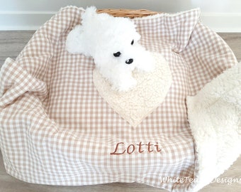 Dog blanket Vichy check beige, heart, teddy fur, cat blanket, cuddly blanket, dog, cup blanket, dog, plush blanket, pet blanket personalized