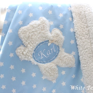 Baby blanket light blue teddy fur stars teddy name cuddly blanket bear stroller blanket