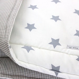 Krabbeldecke Babydecke Sterne/Vichy grau/weiss Bild 2