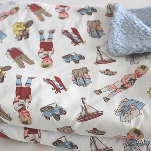 Baby blanket, teddy fur, boats, ships, little boys, cotton, name, cuddly blanket, nursery, stroller blanket, duvet