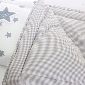 Krabbeldecke Babydecke Sterne/Vichy grau/weiss Bild 3