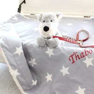 Hundedecke Teddyfell Sternenhimmel Sterne grau Kuscheldecke Hund Körbchendecke dog blanket Plüschdecke Tierdecke