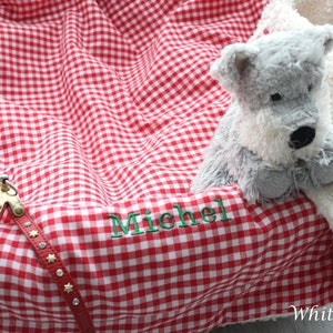 Dog blanket teddy fur Vichy check red/white cuddly blanket dog cup blanket dog plush blanket