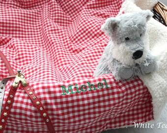 Dog blanket teddy fur Vichy check red/white cuddly blanket dog cup blanket dog plush blanket