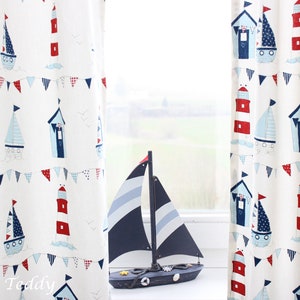 Curtain maritime sailboat boat ship lighthouse beach children&#39;s room curtains curtains maritime children room