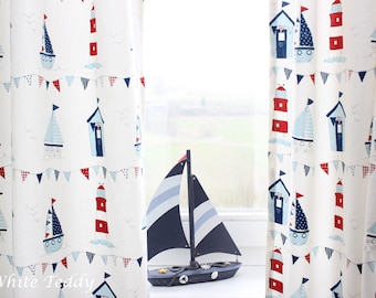 Curtain maritime sailboat boat ship lighthouse beach children's room curtains curtains maritime children room