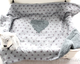 Hundedecke Teddyfell Sterne grau, Kuscheldecke, Hund, Körbchendecke, dog blanket, Plüschdecke, Tierdecke, personalisiert, Katzendecke