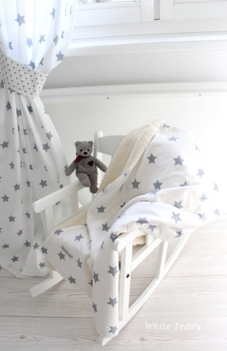 baby blanket, stars white grey, teddy fur, cuddly blanket, stars, children's blanket, cotton, sofa blanket, stroller blanket, personalized image 3