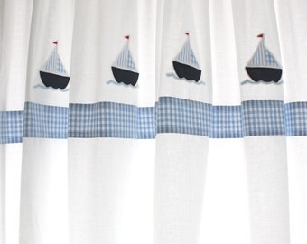 Curtain, curtain, sailboat, curtains, scarf, white light blue