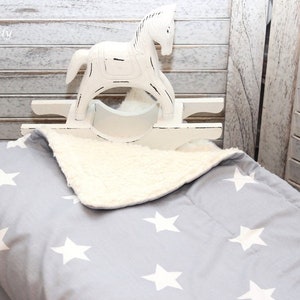 Babydecke, Teddyfell, Maxi Sterne, grau, Kinderdecke, Kuscheldecke, stars, Teddyfell, Baumwolle, Kinderwagendecke, Wiegendecke, Bild 3