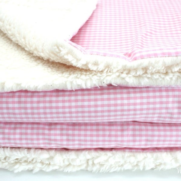 Couverture câline XXL Vichy check rose, couvre-lit, couverture, jeté, couverture de canapé, couvre-lit, fourrure en peluche, coton