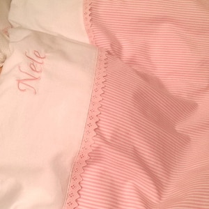 Children&#39;s bedding, baby bedding, 135 x 200 cm pink striped + name, duvet cover, duvet
