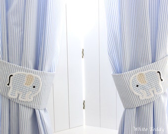 Curtain elephant stripes light blue scarf children's room baby room curtain with tiebacks cotton curtain elephant