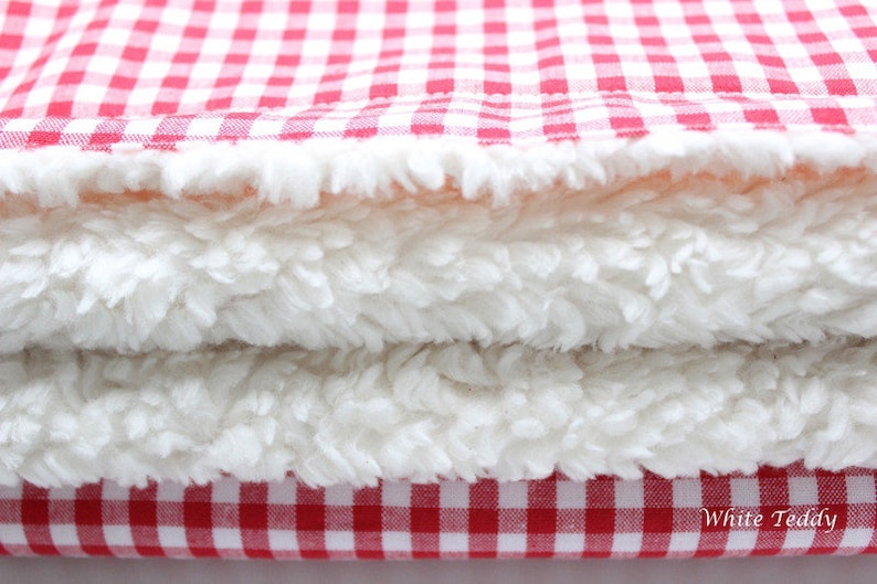 Warme Kuscheldecke XXL Vichy Karo rot/weiss Tagesdecke Decke Sofadecke Bettüberwurf Teddyfell Baumwolle Bild 2