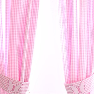 Vorhang Schmetterling Vichy Karo rosa Gardine Schal Vorhänge mit Raffhalter Babyzimmer Kinderzimmer curtains children butterfly Bild 4