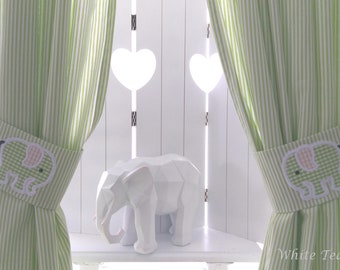 Cortina cortina cortina elefante bufanda rayas verde vivero bebé habitación decoración cortinas algodón