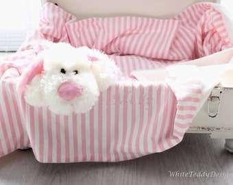 Hundedecke Teddyfell rosa Streifen Kuscheldecke Hund Körbchendecke dog blanket Plüschdecke Tierdecke Haustier Welpendecke