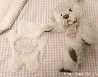 Baby blanket, teddy, teddy fur, Vichy plaid beige, teddy bear, winter blanket, stroller blanket, maxi cosi, personalized with name, bear