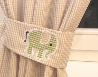 Vorhang Elefant Vichy Karo beige Gardine Tiere Schal mit Raffhalter Wildtiere Vorhänge Kinderzimmer Jungenzimmer curtains elephant animals