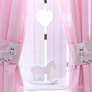 Curtain Curtain Horse Scarf Vichy Check Pink Rocking Horse Children&#39;s Room Horse Baby Room Curtains with Raffle Holder curtains rocking horse