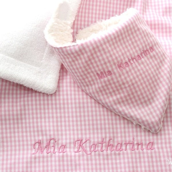 BABY Set Baby Blanket & Neck Scarf Vichy Plaid Pink, Cuddly Blanket, Maxi Cosi Blanket, Weighing Blanket, Stroller Blanket, Personalized
