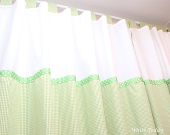 Curtain Vichy check green/white curtains scarf children's room baby room curtains woven ribbon dots curtains children green