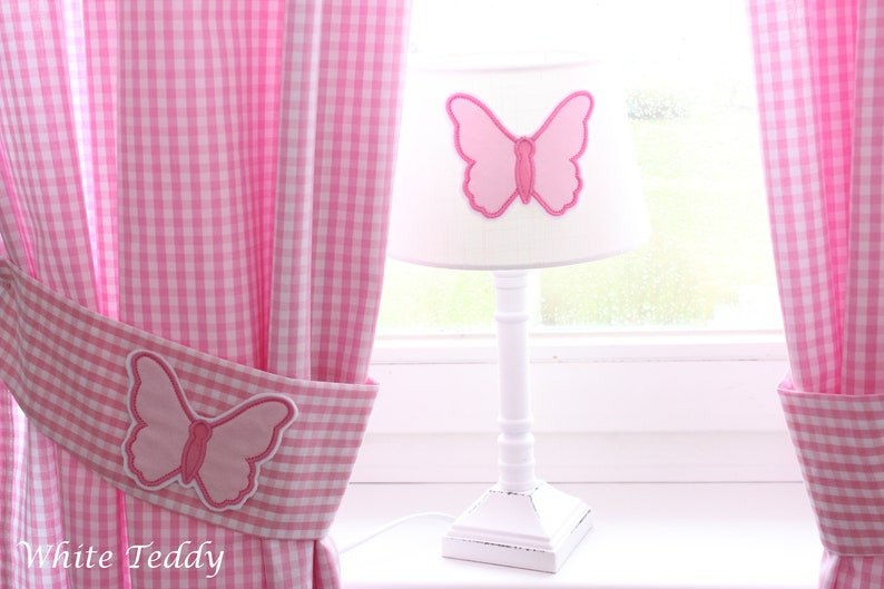 Vorhang Schmetterling Vichy Karo rosa Gardine Schal Vorhänge mit Raffhalter Babyzimmer Kinderzimmer curtains children butterfly Bild 2