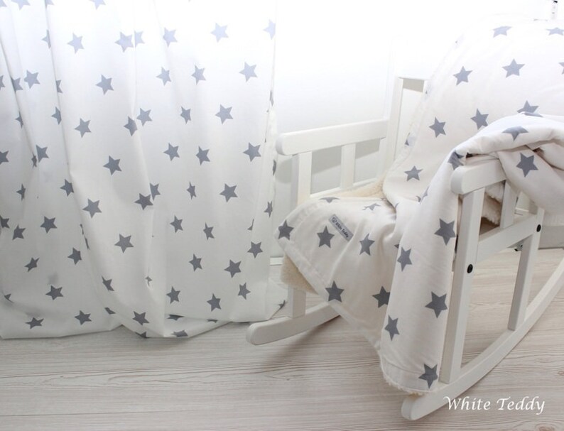 baby blanket, stars white grey, teddy fur, cuddly blanket, stars, children's blanket, cotton, sofa blanket, stroller blanket, personalized image 2