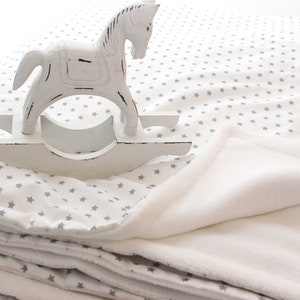 Baby blanket teddy fur stars white/grey, cuddly blanket, stars, children&#39;s blanket, cotton, maxi cosi - blanket, stroller blanket, personalized