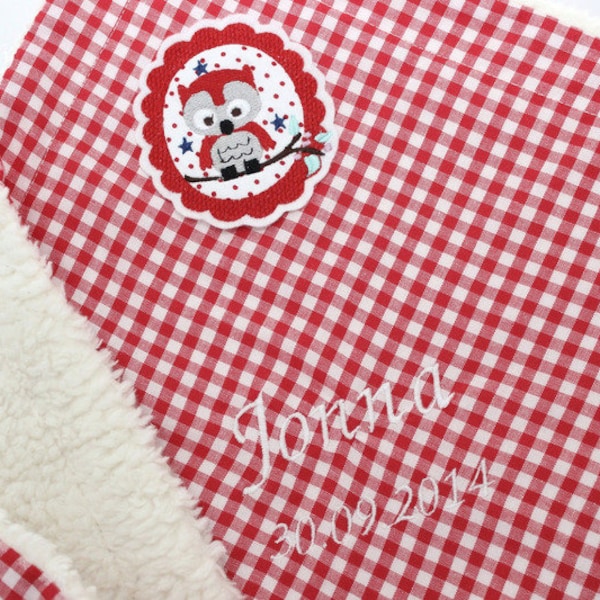 Baby Blanket Owls Love, Vichy Plaid, Red, Forest Animals, Animals, Teddy Fur, Cuddly Blanket, Stroller Blanket, Maxi Cosi Blanket, Personalized