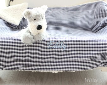 Hundedecke Teddyfell Vichy Karo marine Kuscheldecke Hund Körbchendecke dog blanket Plüschdecke Tierdecke dunkelblau Welpendecke