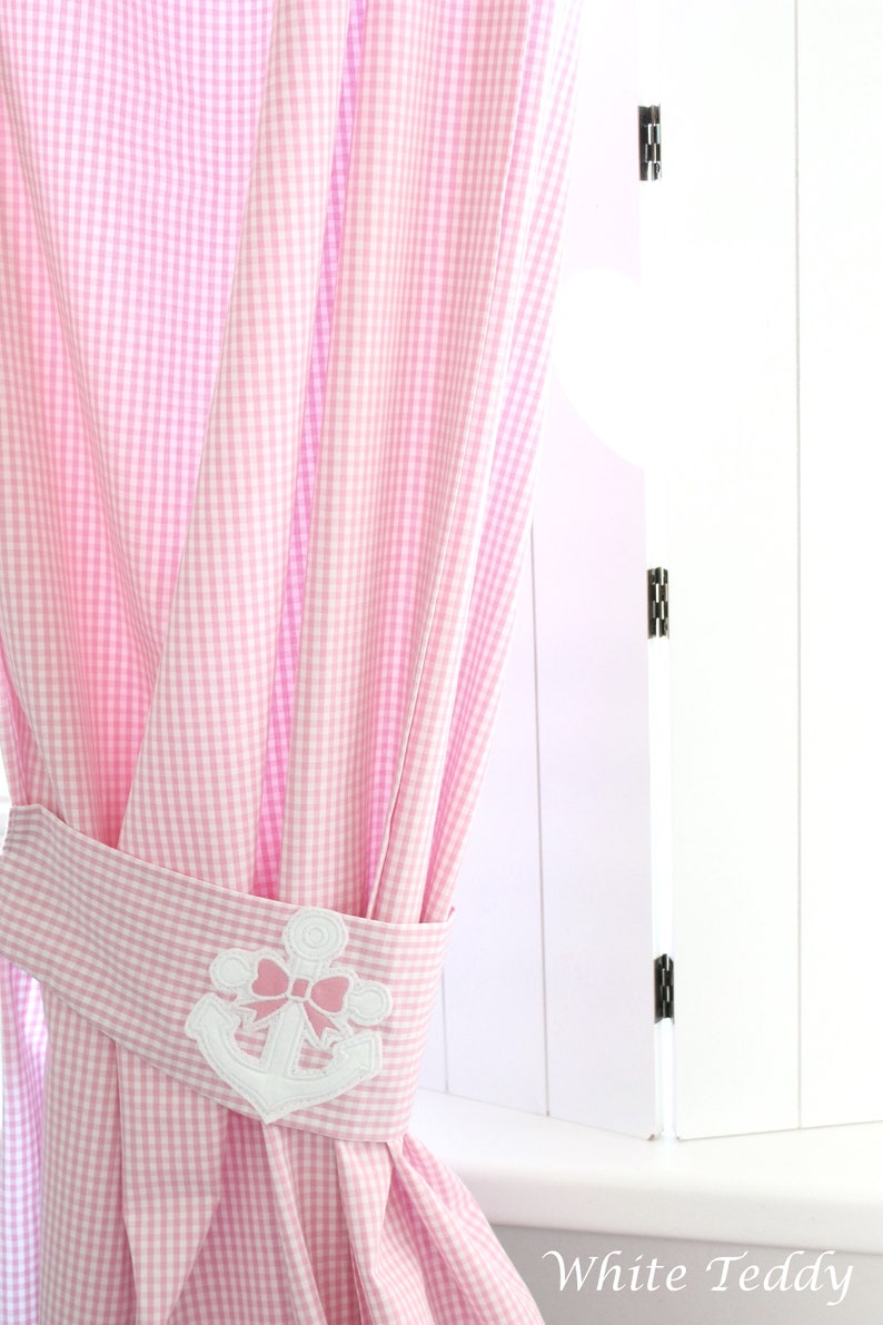 Vorhang maritim Anker Mädchen Vichy Karo rosa Gardine Vorhänge mit Raffhalter Mädchenzimmer Kinderzimmer curtains girls children anchor Bild 2