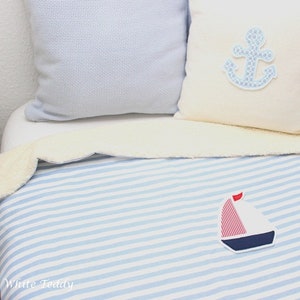 Children's blanket boys, maritime, sailboat blue 140 x 200, bedspread, duvet, sofa blanket, bed cover image 3