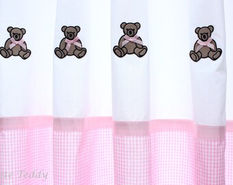 Vorhang Vichy Karo rosa Teddy Gardine Schal Kinderzimmer Babyzimmer Vorhänge Baumwolle curtains bear