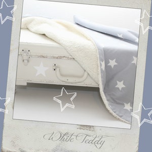 Babydecke, Teddyfell, Maxi Sterne, grau, Kinderdecke, Kuscheldecke, stars, Teddyfell, Baumwolle, Kinderwagendecke, Wiegendecke, Bild 1