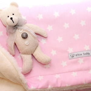 Baby blanket teddy fur cotton - pink stars