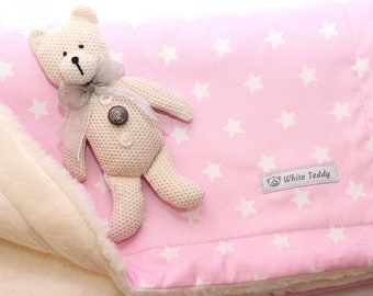 Babydecke Teddyfell Baumwolle - rosa  Sterne