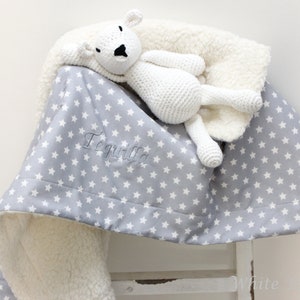 Baby blanket, stars, grey/white, cradle blanket, children&#39;s blanket, cuddly blanket, teddy fur, stars, Maxi Cosi blanket, stroller blanket, personalized