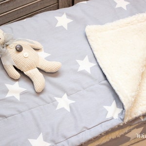 Babydecke, Teddyfell, Maxi Sterne, grau, Kinderdecke, Kuscheldecke, stars, Teddyfell, Baumwolle, Kinderwagendecke, Wiegendecke, Bild 2