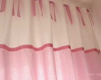 Vorhang Vichy Karo rosa/weiss Gardinen Schal Kinderzimmer Babyzimmer Mädchenzimmer Vorhänge Webband curtains children
