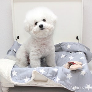 Hundedecke Sterne grau Teddyfell Sternenhimmel Kuscheldecke Hund Körbchendecke dog blanket Plüschdecke Tierdecke