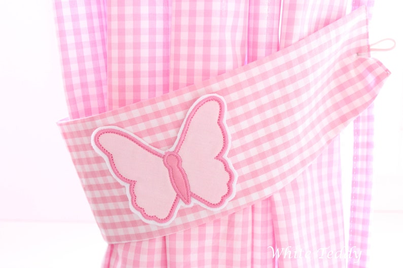 Vorhang Schmetterling Vichy Karo rosa Gardine Schal Vorhänge mit Raffhalter Babyzimmer Kinderzimmer curtains children butterfly Bild 3