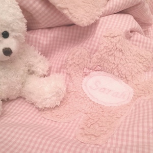 Baby blanket, teddy, vichy croon beige, teddy bear, teddy fur, winter blanket, stroller blanket, personalized with name, children&#39;s blanket, bear